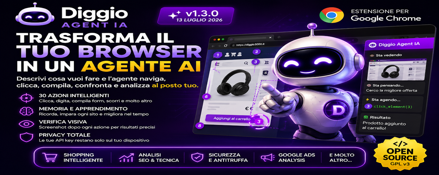 Immagine promo di Diggio Agent IA: agente AI per Google Chrome