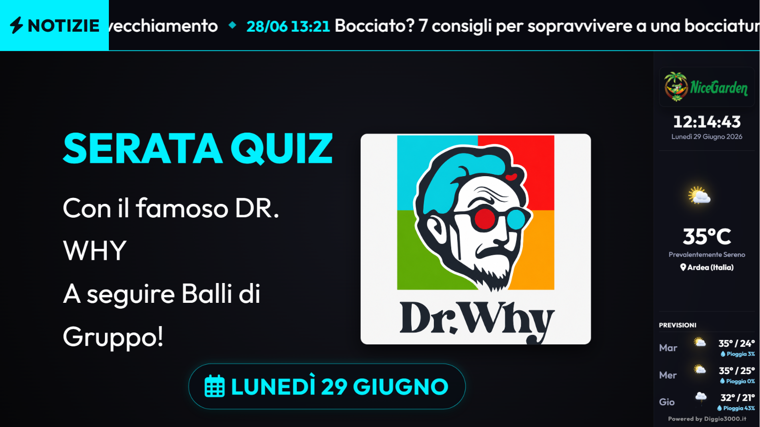 Diggio News Monitor evento con immagine e meteo laterale