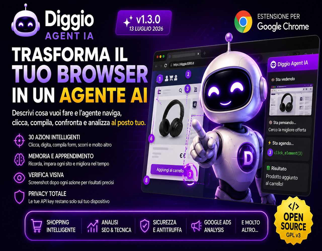 Diggio Agent IA, agente AI per Google Chrome che controlla il browser