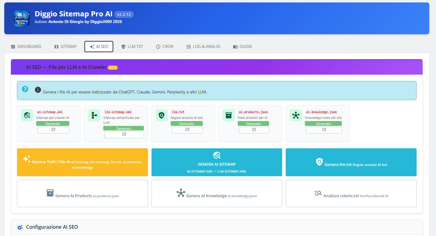 Diggio Sitemap Pro AI: sitemap e visibilità per motori e AI