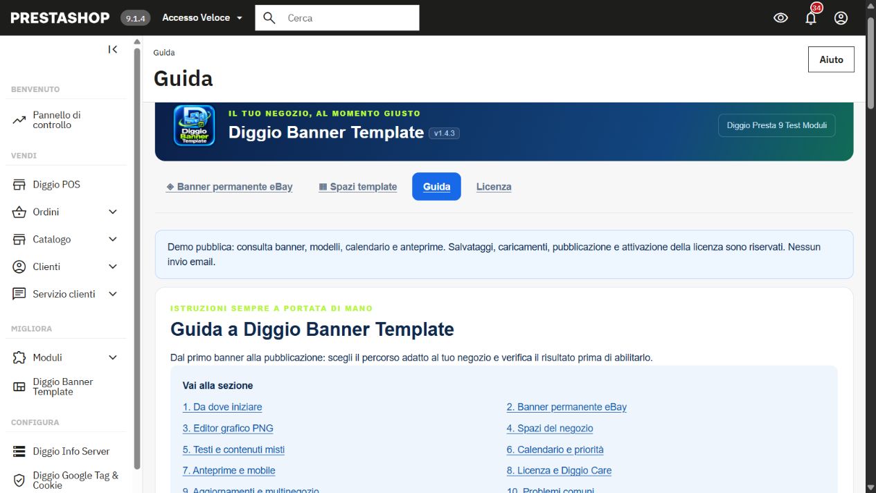 Guida integrata 1.4.3: indice e istruzioni per tutte le funzioni del modulo
