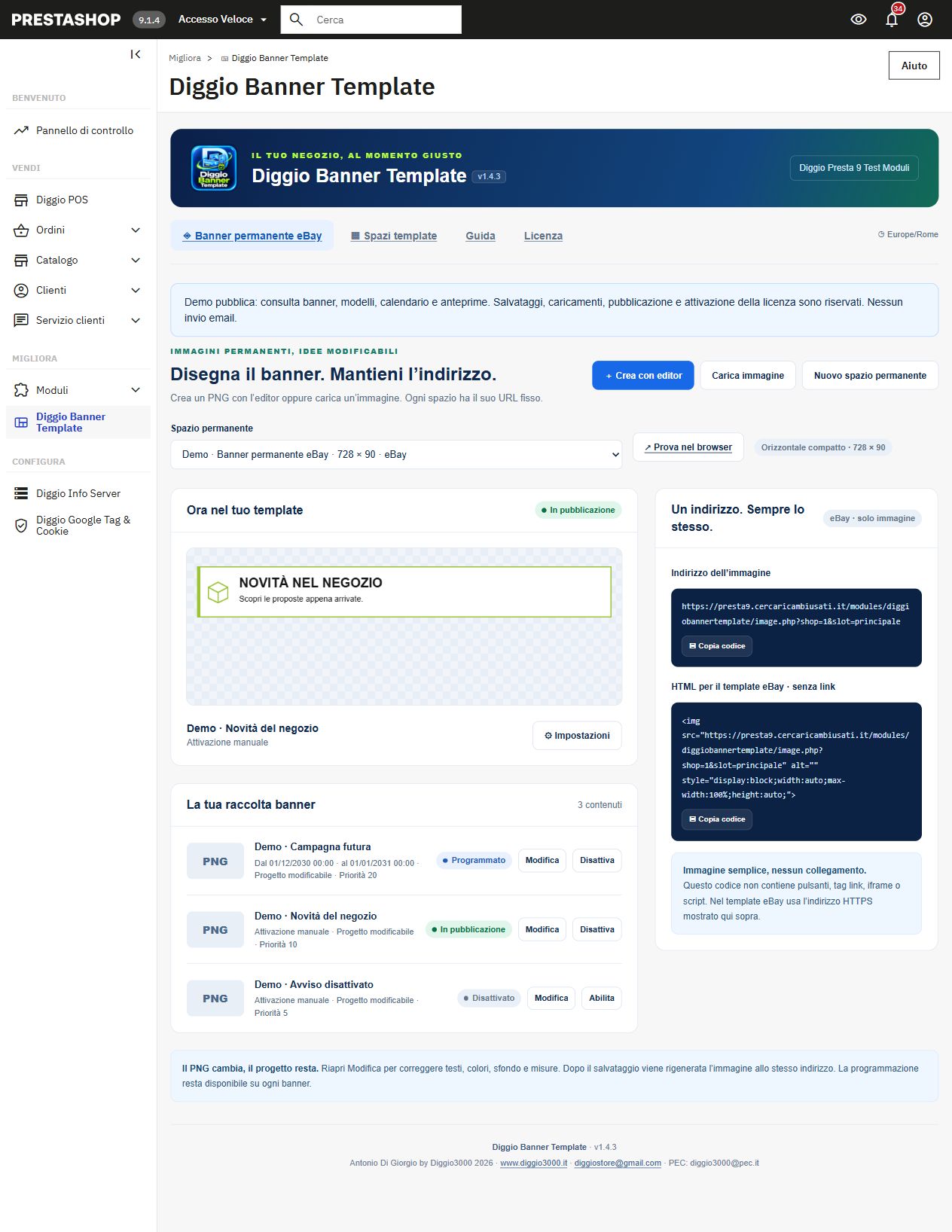 Banner permanente eBay: URL stabile, campagne attive, programmate e disattivate