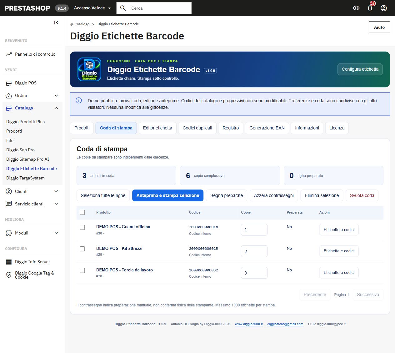Etichette Barcode 1.0.9: coda reale con copie indipendenti dalle giacenze