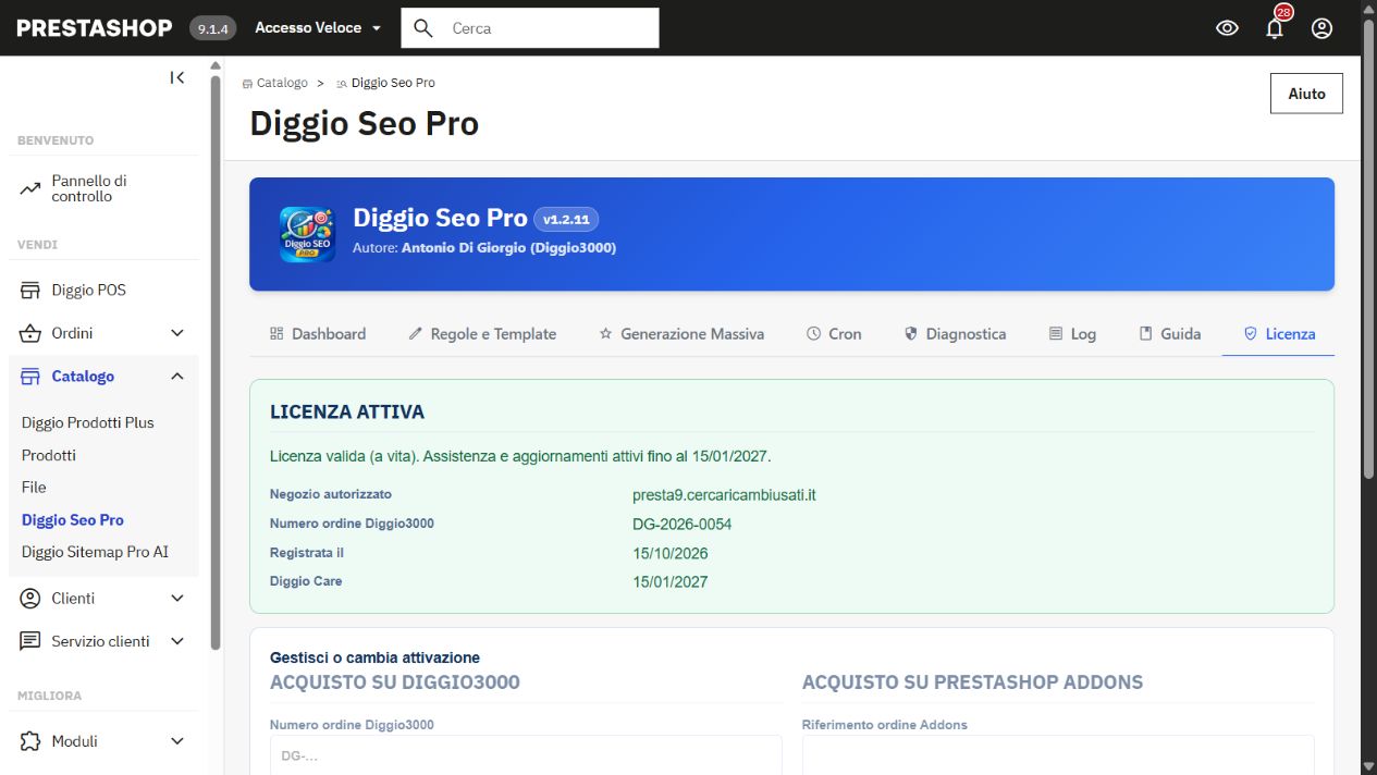 Scheda Licenza dedicata: stato e gestione dell’attivazione