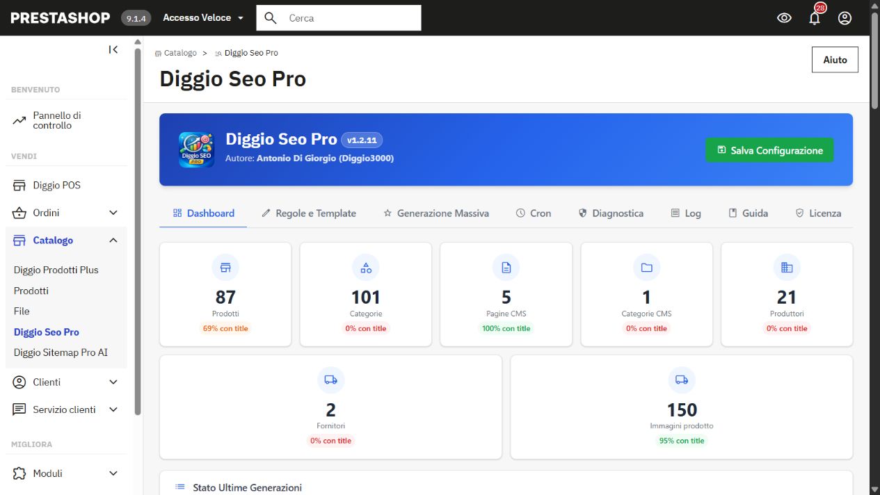 SEO Pro 1.2.11: stato reale dei contenuti del catalogo demo