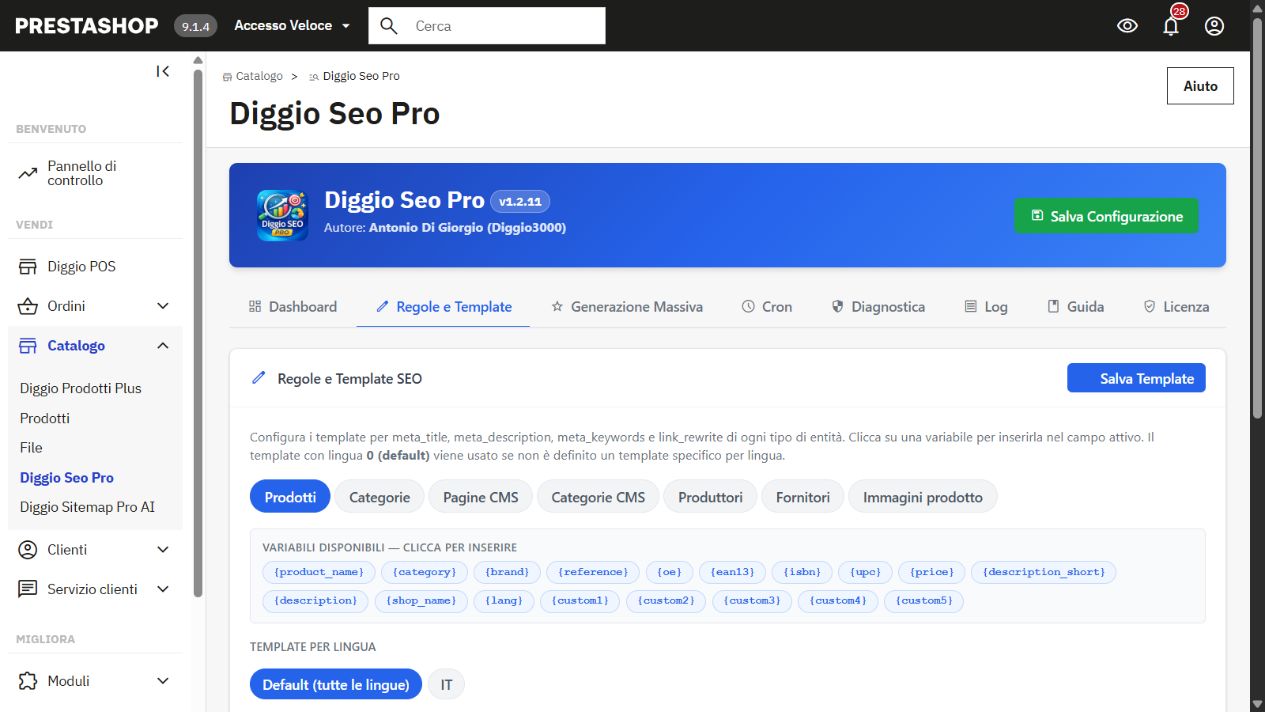 Regole, variabili e template per le diverse entità