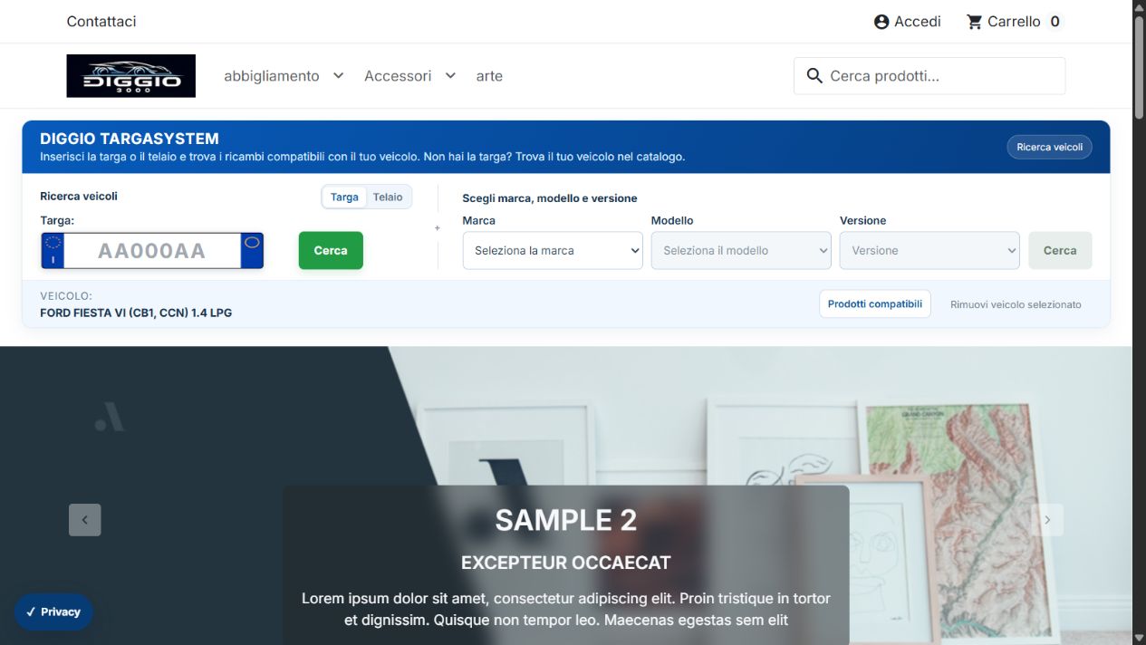 Barra pubblica Store 3.0.3: targa italiana, telaio VIN e catalogo veicoli