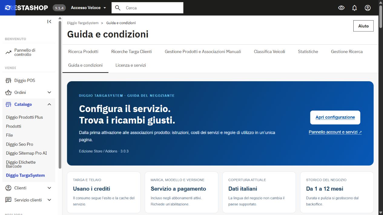 Guida e condizioni integrate nella versione Store 3.0.3